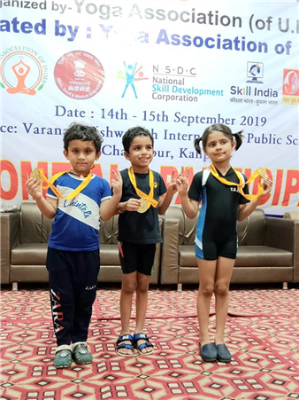 The Chintels School, Kalyanpur is elated and proud to introduce their achievers. Arnav Katiyar of Prep, Aarnav Sharma of Nursery and Nitara Dixit of Prep have proudly won Gold Medals in National Yoga Competition on 15.09.2019.