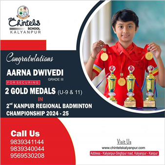 "Champions are not born in a day but with regular practice and strong determination".  Our wonder kids Aarna Dwivedi Grade III and Ashrita Singh Grade IV has made all of us proud once again by securing Gold medal in 2nd Kanpur Regional Badmintion Championship. We congratulate and wish her good luck for every single step ahead. May you always keep soaring on to greater heights.  Well done!!  Keep it up