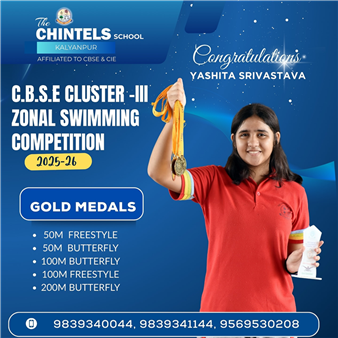 Huge congrats to Yashita Srivastava from The Chintels School, Kalyanpur! 🏊‍♀️💪 She totally crushed it at the C.B.S.E Cluster-III Zonal Swimming Competition 2025-26, bagging GOLD MEDALS in: - 50M Freestyle - 50M Butterfly - 100M Butterfly - 100M Freestyle - 200M Butterfly